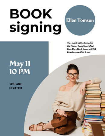 Author Signing Her Book Poster 8.5x11in Design Template