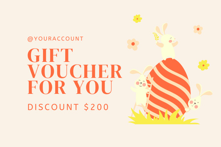 Easter Discount Offer with Easter Bunnies and Eggs Gift Certificate Design Template