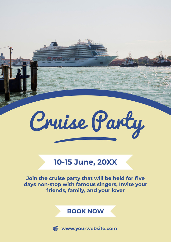 Cruise Party Announcement with Photo Poster Design Template