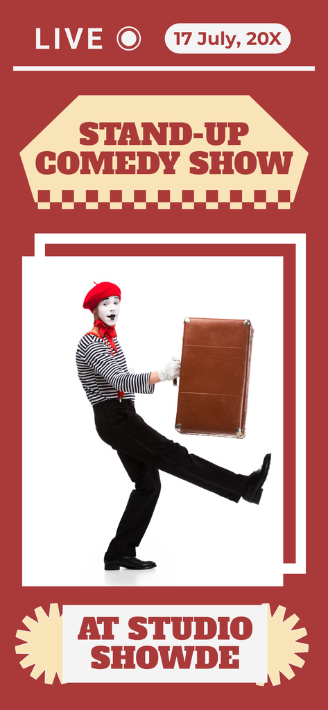 Stand-up Show Promo with Mime holding Suitcase Snapchat Moment Filter Design Template