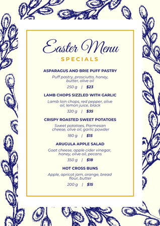 Easter Meals Offer with Illustration of Pussy Willow Twigs Menu Design Template