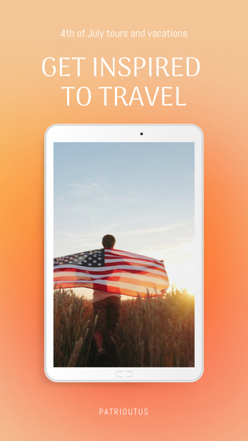 Ontwerpsjabloon van TikTok Video van USA Independence Day Tours Offer with Man with Flag in Field