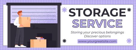 Modèle de visuel Annonce de services de stockage avec des boîtes et des objets - Facebook cover
