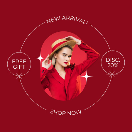 Announcement of New Arrival with Beautiful Blonde in Red Instagram Design Template