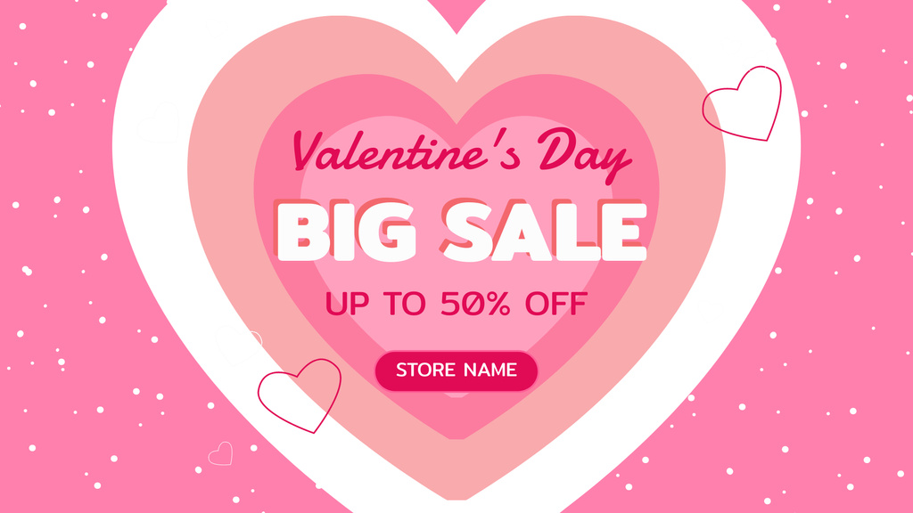 Valentine's Day Sale Announcement with Heart on Pink FB event cover Design Template