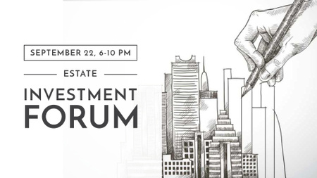 Real Estate Forum with Skyscrapers illustration FB event cover Design Template