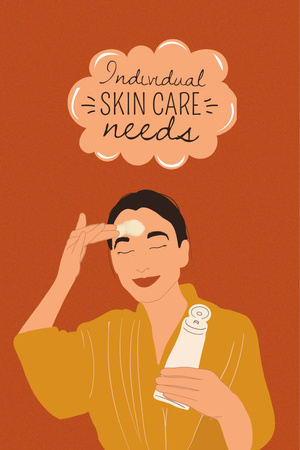 Ontwerpsjabloon van Pinterest van huidverzorgingsreclame met vrouw die cosmetische crème aanbrengt