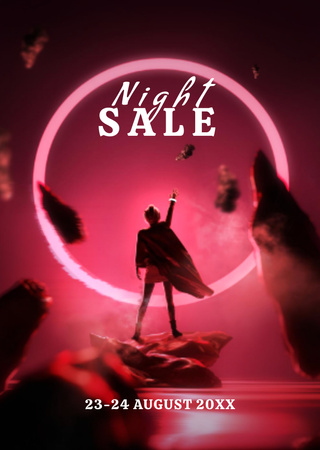 Night Sale ad with Futuristic image Flyer A6 Tasarım Şablonu