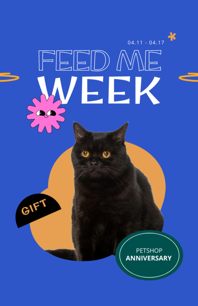 National Pet Week Event With Black Cat In Blue Invitation 5.5x8.5in Tasarım Şablonu