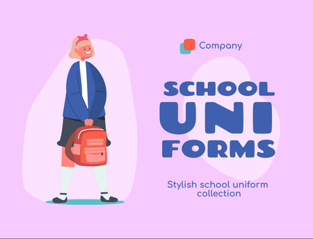 Designvorlage Stilvolles Schuluniform-Kollektionsangebot mit Schüler, der einen Rucksack hält für Postcard 4.2x5.5in