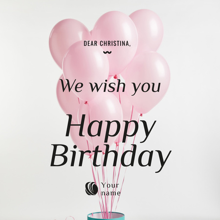 Поздравление с Днем Рождения из розовых шаров Instagram – шаблон для дизайна