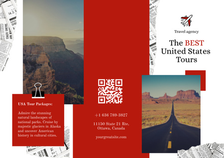 Modèle de visuel Voyage Tour aux USA avec autoroute - Brochure