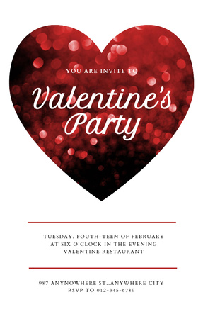 Объявление о вечеринке в честь Дня святого Валентина с красным сердцем Invitation 4.6x7.2in – шаблон для дизайна