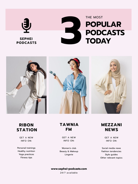 Template di design Popular Fashion Podcasts for Women Poster 36x48in