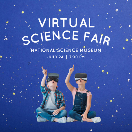 Virtual Science Fair with Children Looking at Stars Instagram Design Template