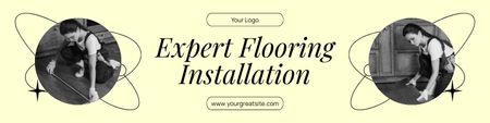 Ad of Expert Flooring Installation Services with Repairman Twitter Design Template