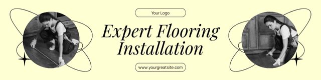 Ad of Expert Flooring Installation Services with Repairman Twitter Tasarım Şablonu