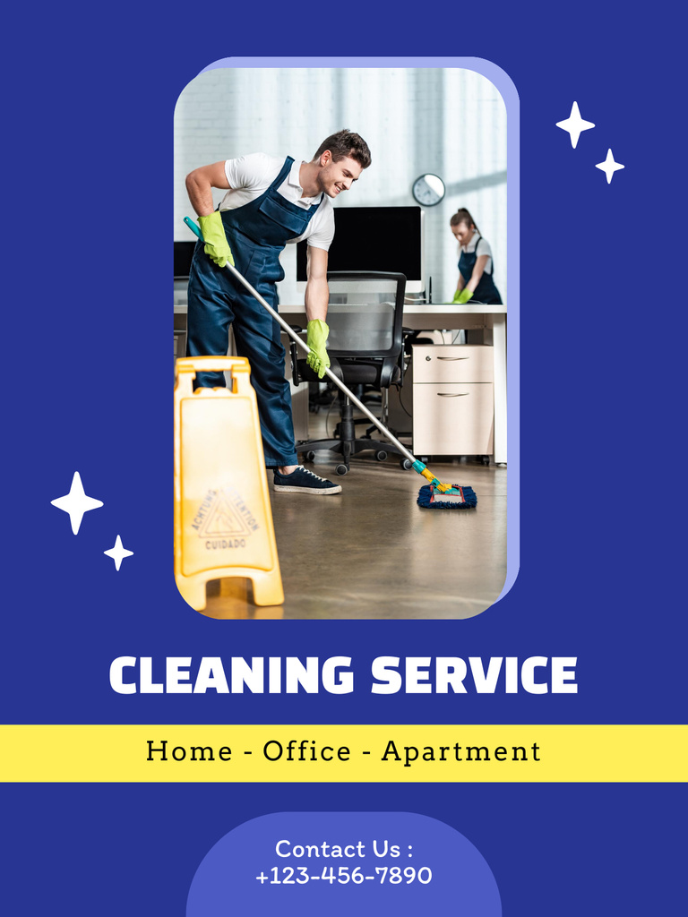 Trusted Cleaning Service In Blue With Vacuum Cleaner Poster US Modelo de Design