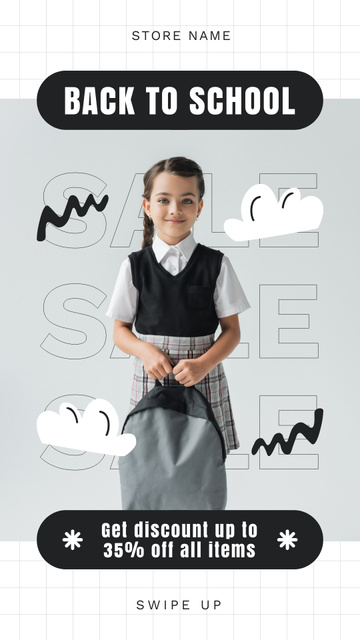 Template di design Discount on All School Items with Schoolgirl in Uniform Instagram Story