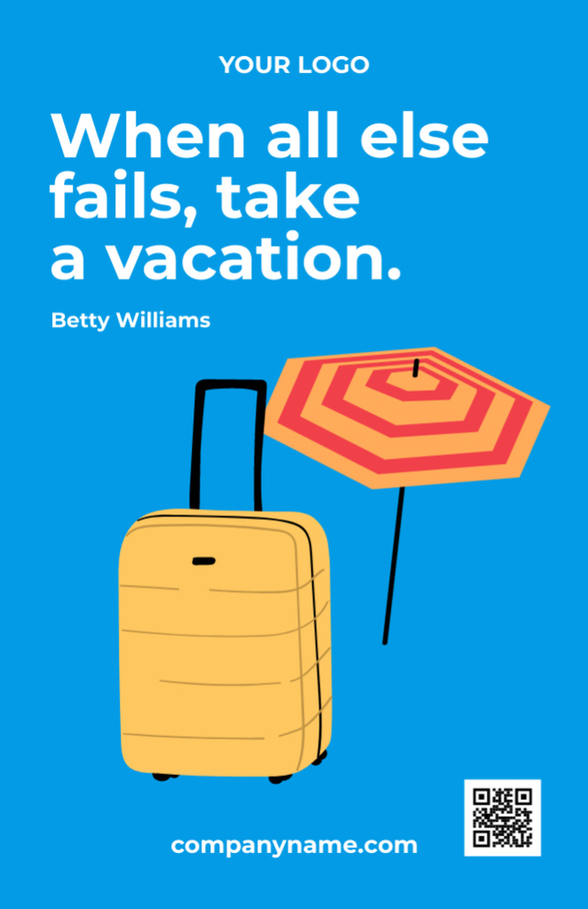 Ontwerpsjabloon van Invitation 5.5x8.5in van Vacation Quote With Suitcase And Umbrella