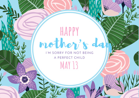 Happy Mother's Day Greeting on Bright Flowers Postcard Design Template