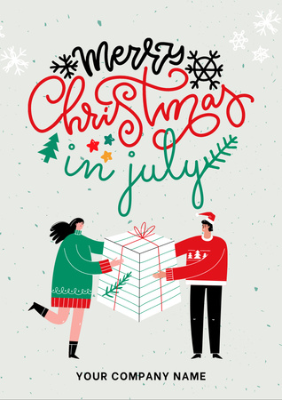 Happy Couple Celebrating Christmas in July With Illustration Flyer A4 Design Template