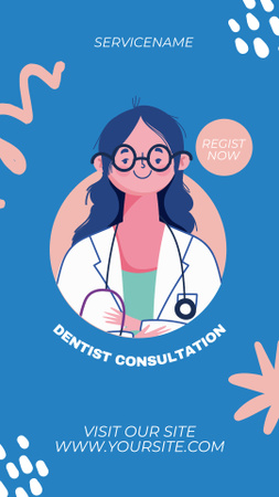 Ontwerpsjabloon van Instagram Story van Aanbieding van tandartsoverleg met illustratie van arts