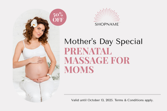 Template di design Discount on Prenatal Massage on Mother’s Day Gift Certificate