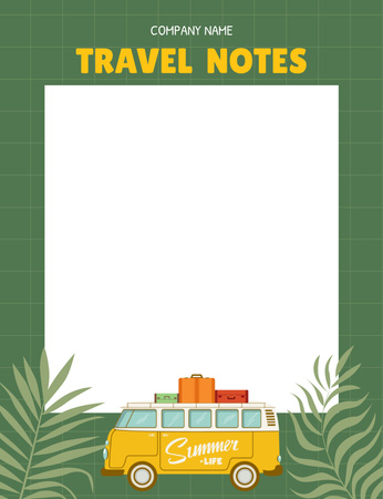 Ontwerpsjabloon van Notepad 107x139mm van Reisplanner met gele busillustratie