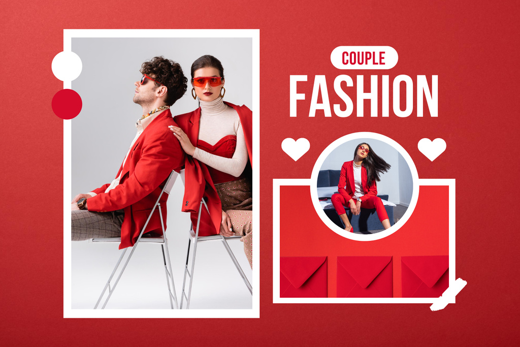 Collage with Fashionable Young Couple for Valentine's Day Mood Board Tasarım Şablonu