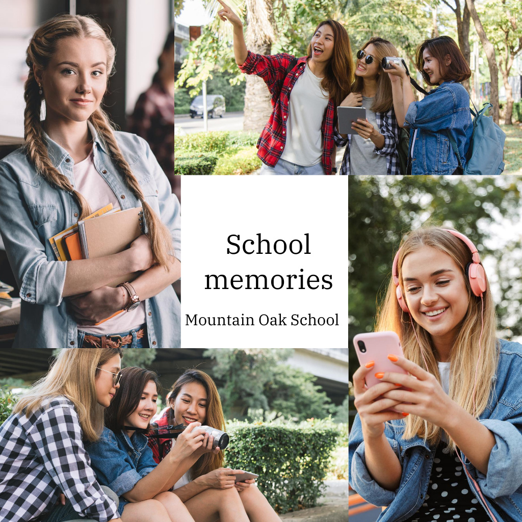 Designvorlage Lovely School Memories Book with Happy Teenagers für Photo Book
