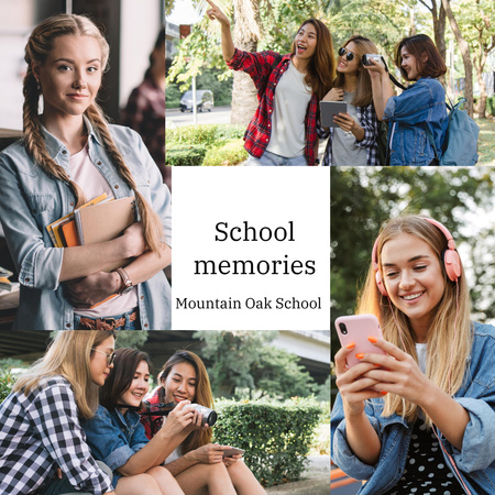 School Memories Book with Happy Teenagers Photo Book Design Template