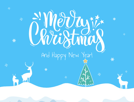 Modèle de visuel Cheers de Noël et du Nouvel An avec paysage d'hiver et cerfs - Postcard 4.2x5.5in