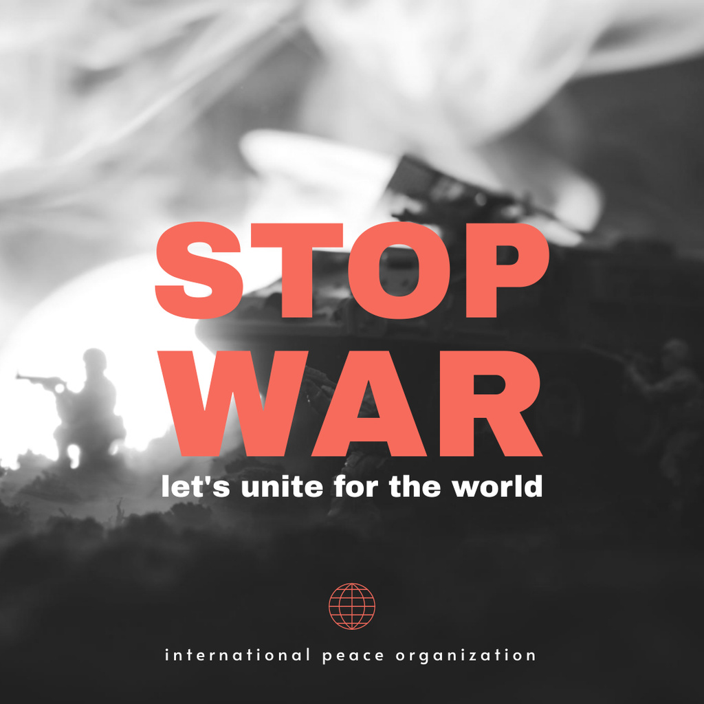 Call Stop War in Ukraine with Silhouettes of Soldiers Instagram Šablona návrhu