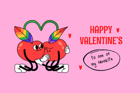 Template di design Saluto festivo di San Valentino con ciliegie innamorate dei cartoni animati Postcard 4x6in