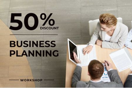 Business Planning Workshop with People Working on Laptops Gift Certificate Modelo de Design