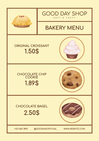 Пропозиції десертів пекарні на жовтому Menu – шаблон для дизайну