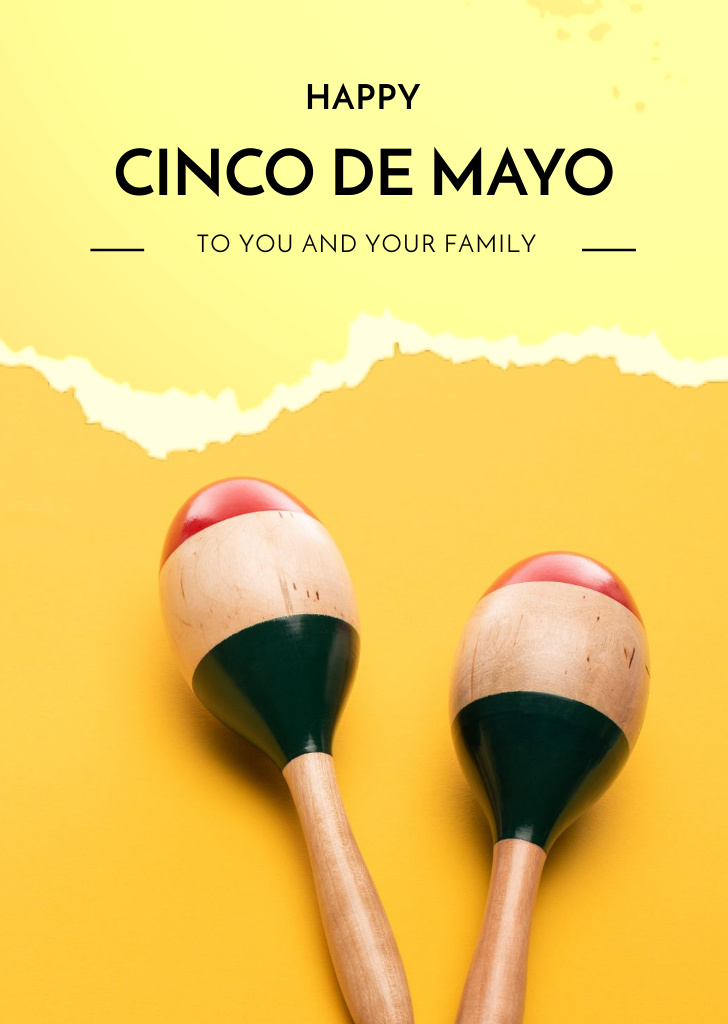 Designvorlage Cinco de Mayo Greeting With Maracas für Postcard A6 Vertical