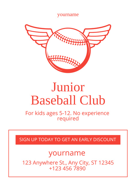 Junior Baseball Club Invitation Poster Design Template
