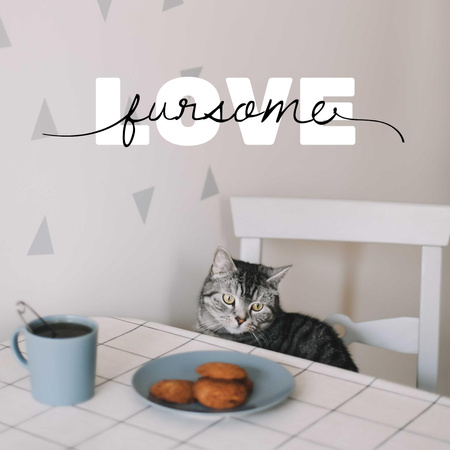 Designvorlage niedliche katze in der küche mit kaffee für Instagram