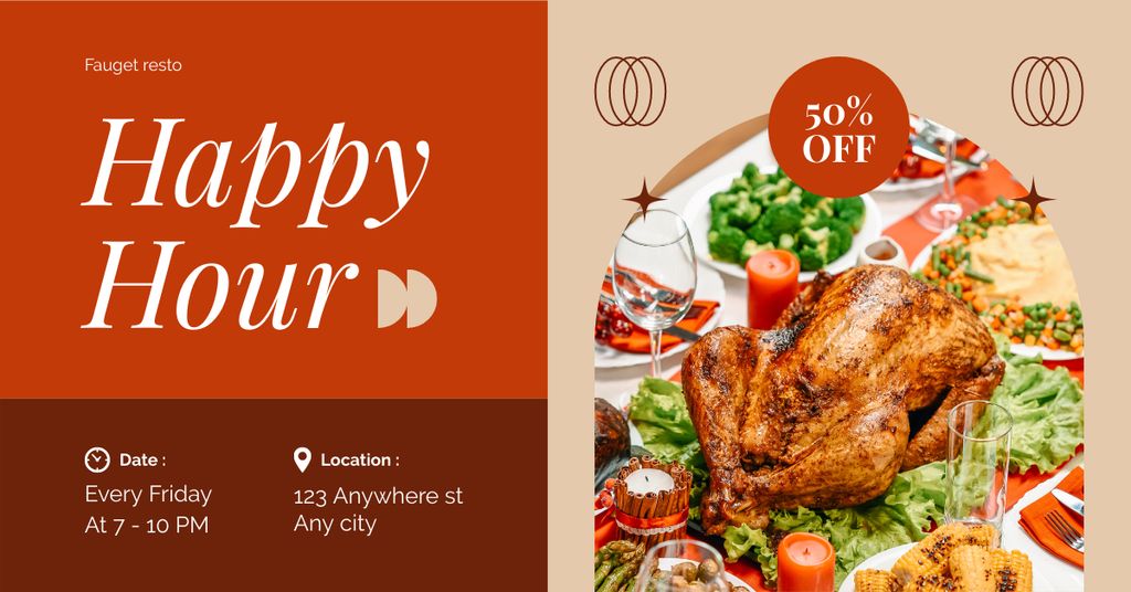 Happy Hour of Discount on Chicken Facebook AD Modelo de Design