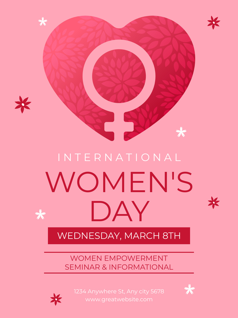 International Women's Day Celebration with Female Sign in Heart Poster US Tasarım Şablonu