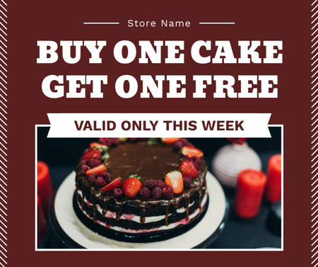 Free Cake Offer on Maroon Facebook Design Template