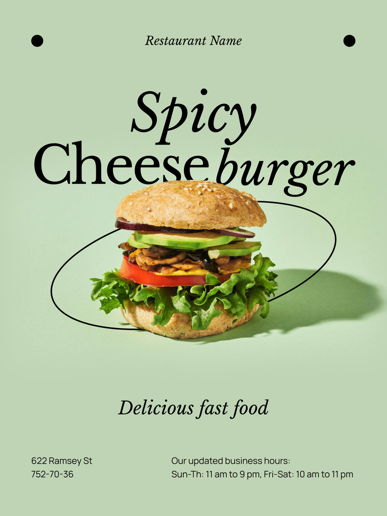 Restaurant Offer of Spicy Cheeseburger Poster 36x48in Design Template