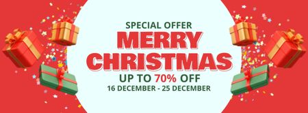 Christmas Sale Announcement with Red Gift Boxes Facebook cover Design Template