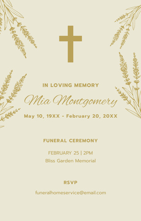 Funeral Ceremony Alert on Beige Invitation 4.6x7.2in Design Template
