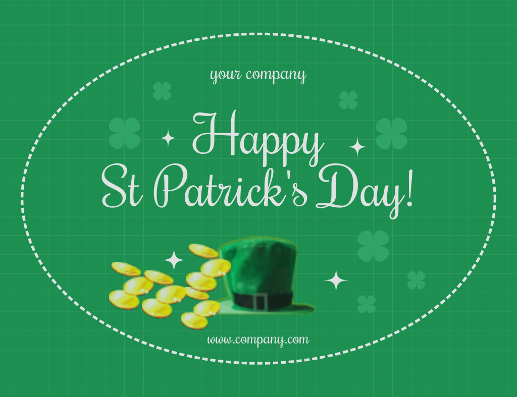 Patrick's Day Greeting with Green Hat Thank You Card 5.5x4in Horizontal Design Template