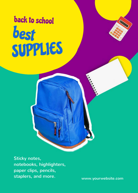 School Supplies Sale with Backpack Postcard 5x7in Vertical Design Template