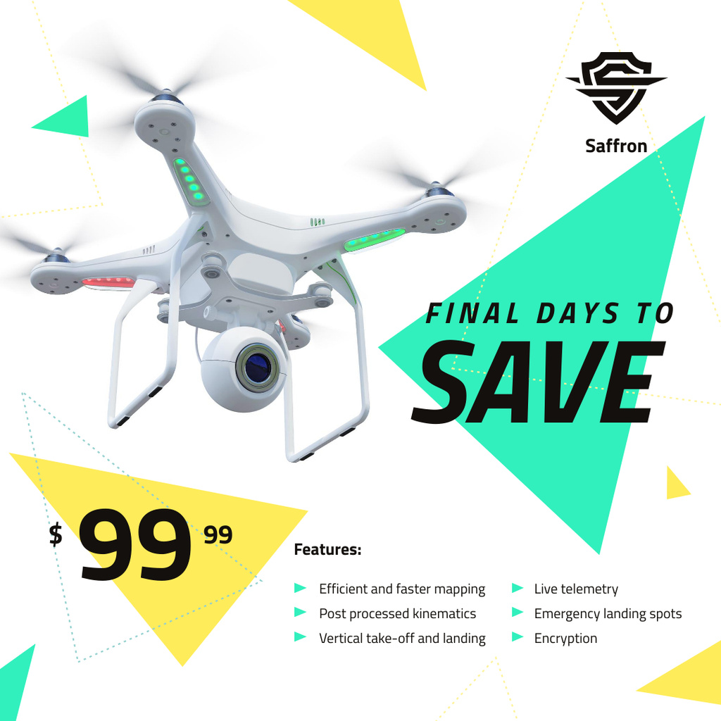 Gadgets Sale Drone with Camera Flying Instagram ADデザインテンプレート