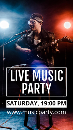 Music Party Announcement with Guitarist Singing into Microphone Instagram Story Design Template